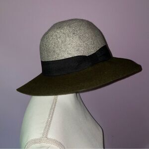 Green Gray Wool Fedora Hat w Black Bow
